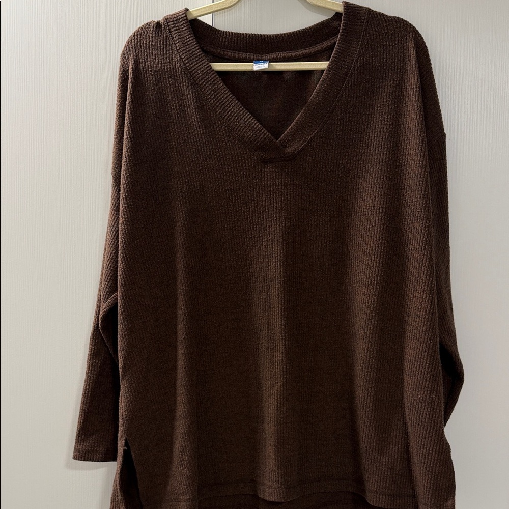 Old Navy Brown V-Neck Sweater XL Chocolate Brown Cozy Knit Fall Basic